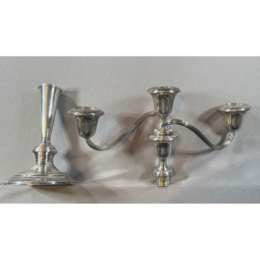 Gorham Sterling Silver Weighted 3-Light Candelabra Pair Convertible 808/1 Set 2 - Picture 6 of 12